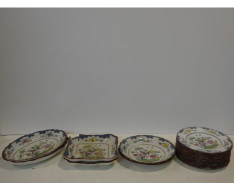 A set of ten Copeland Spode "Brompton" dinner plates and miscellaneous other plates and serving dishes. 23x23cm 