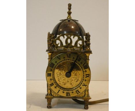 A mid century 17th century style brass lantern clock by Smiths Electrics. H.18cm (wired but not working). 