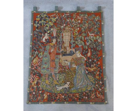 A French medieval style wall hanging tapestry, Le Roman de la Rose, for the Franklin Mint, label to the reverse. H.116,5xW.93