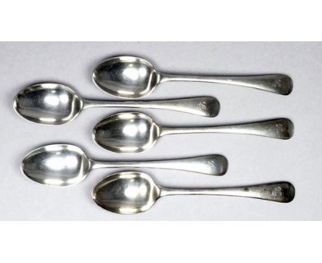 A set of five silver teaspoons - London 1895, Maxfield &amp; Sons, weight 107g.