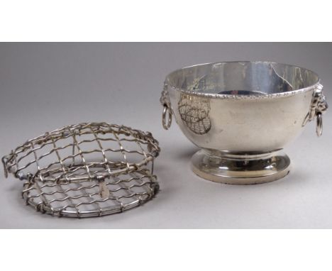 A small silver rose bowl - Birmingham 1973, Garrard &amp; Co., of circular form with twin lion mask handles, diameter 11cm, w