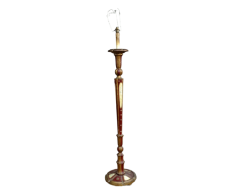 A 20th century Italian Baroque style painted standard lamp - red with foliage and gilt decoration, height 139cm. 