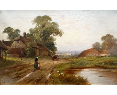 R. DOUGLAS (19th/20th Century British) The Farm Road Oil on canvas Signed lower left, inscribed and titled verso Framed Pictu