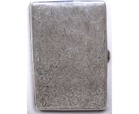 A silver cigarette case - Birmingham 1919, William Neale &amp; Son Ltd, rectangular with foliate engraving with ownership ini