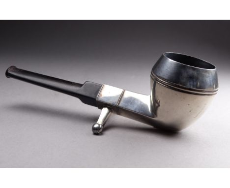 A novelty silver pipe - Birmingham 1912, Sydney &amp; Co., possibly an inkwell, with ebonised stem and silver bowl, weight 70