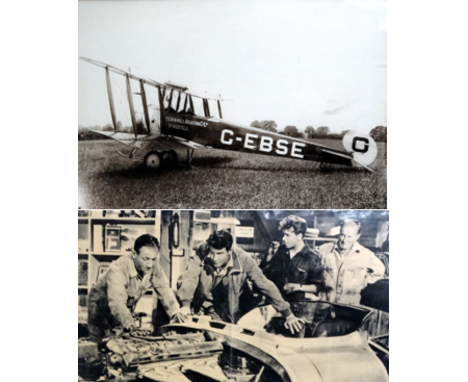 A vintage black and white photograph of an Avro 504A bi-plane - Cornwall Aviation Co. Ltd, St Austell, framed and glazed, ove