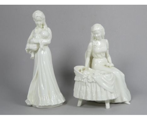 A Royal Worcester blanc de chine figure group 'Mother's Love' - height 18cm, together with another similar 'Sweet Dreams', he