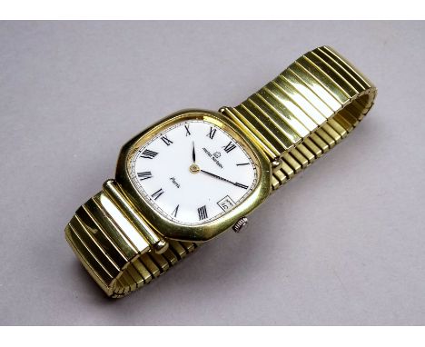 A Michel Herbelin Paris gentlemans manual wind wristwatch - gold plated case and expanding strap, with white dial with Roman 