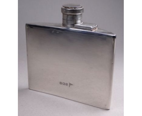 A silver hip flask - Sheffield 1946, Walker &amp; Hall, of demi lune shape, 171g.