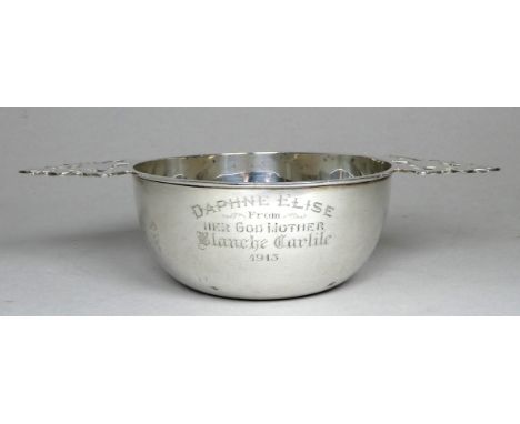 A silver quaiche - London 1908, Stokes &amp; Ireland Ltd, with presentation inscription, weight 112g.