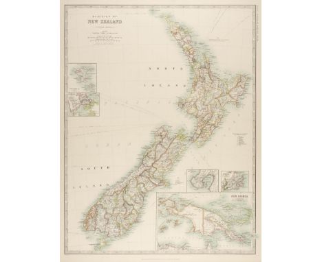 Australasia. Johnston (W. &amp; A. K.). Dominion of New Zealand, circa 1880, colour lithographic map, inset maps of Chatham i