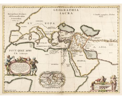 Holy Land. Ortelius (Abraham), Geographia Sacra, circa 1601, hand-coloured engraved map, inset oval projection of the 'modern