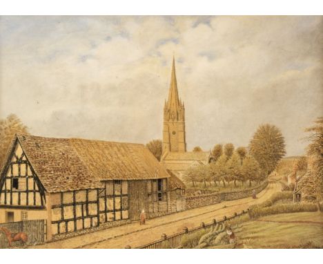 Naive School. Weobley Church and Church Lane, by John Jones, circa 1900, watercolour on paper, some light discolouration to s