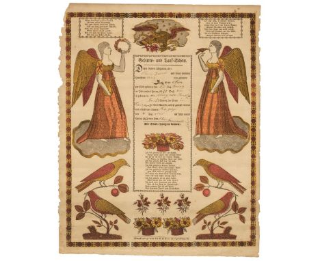 Taufschein Fraktur. A pair of Pennsylvania birth and baptismal broadsides, Harrisburg: G. S. Peters &amp; Allentaun [Allantow