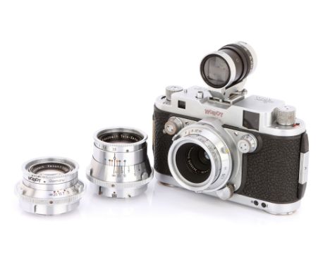 1953-57, chrome, serial no. G-120608, with Schneider Xenagon f/3.5 30mm lens, chrome, serial no. 3638370, body, G-VG, shutter