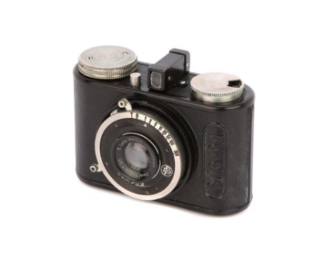 1932, black, with Leitz Elmar f/3.5 50mm lens, serial no. 109680, body, G-VG, shutter requires attention, lens, VG, some ligh