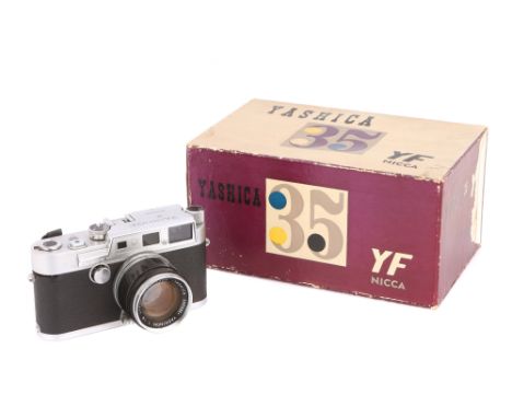 1959, chrome, serial no. 493843, with Yashinon f/1.8 50mm lens, black, serial no. 5952385, body, VG-E, shutter working, lens,