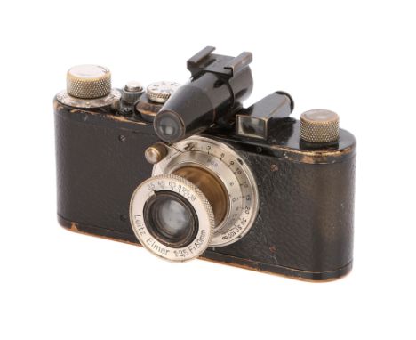1930, black, serial no. 49896, with Leitz Elmar f/3.5 50mm lens, nickel, serial no. 896, body, F-G, shutter working, lens, G,