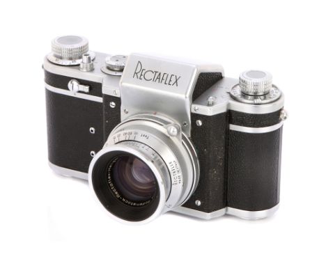 1952-56, chrome, serial no. 28015, with Rodenstock-Rectaflex-Heligon f/1.9 50mm lens, chrome, serial no. 2314864, body, G-VG,