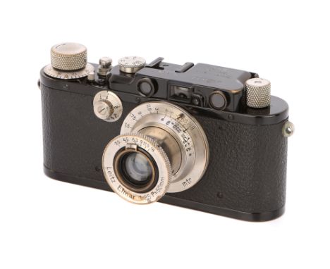 1925, upgraded from Ia, black, serial no. 998, with Leitz Elmar f/3.5 50mm lens, nickel, body, VG, shutter working, lens, G-V