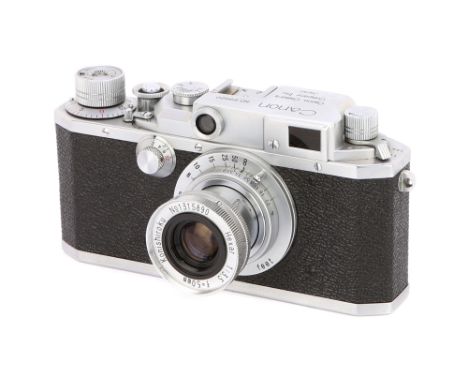 1952, chrome, serial no. 69920, with Konishiroku Hexar f/3.5 50mm lens, chrome, serial no. 1315890, body, VG, shutter working