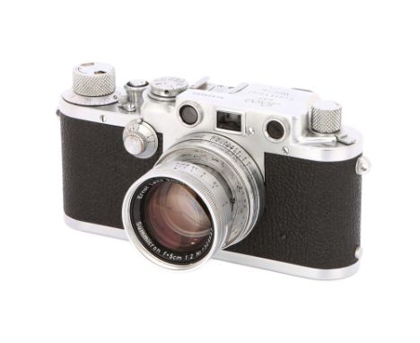 1950-51, chrome, serial no. 529689, with Leitz Summicron f/2 50mm lens, 1955, chrome, serial no. 1329587, body, VG, shutter w