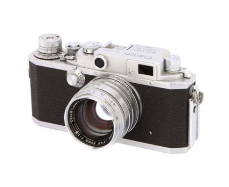 1954-56, chrome, serial no. 217545, with Canon f/1.8 50mm lens, chrome, serial no. 161233, body, VG-E, shutter working, lens,