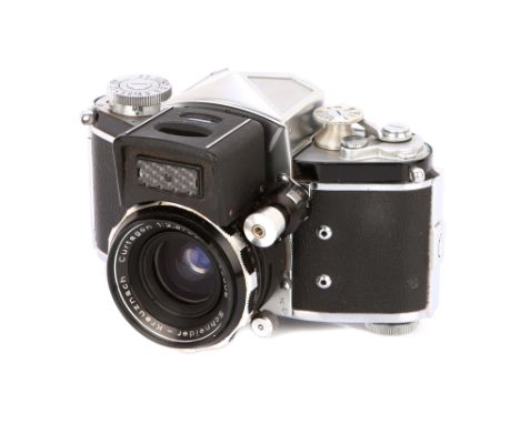 1951-56, chrome, serial no. 738122, with Schneider Curtagon f/2.8 35mm lens, black, serial no. 7283606, body, VG, shutter wor