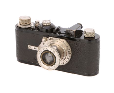 1930, black, serial no. 28453, with Leitz Elmar f/3.5 50mm lens, nickel, body, G-VG, shutter working, lens, VG, aperture stif