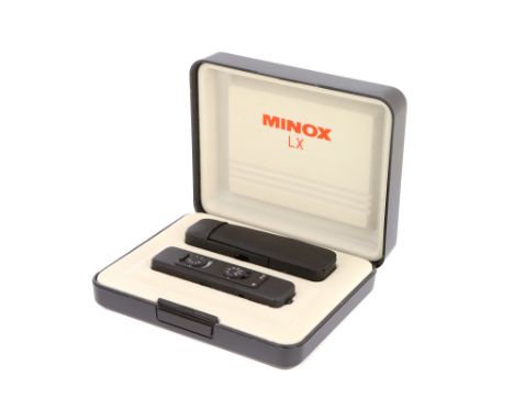 1979-80s, black, with Minox f/3.5 15mm lens, body, E, shutter working, lens, VG-E, with case, in maker's box