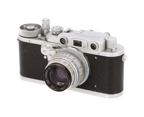 1945, chrome, serial no. 553, with Kodak Ektar f/2 47mm lens, chrome, serial no. EO20975, body, G, shutter working, lens, G-V