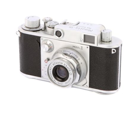 1953, chrome, serial no. 58022, with Chiyoko Super Rokkor f/2.8 45mm lens, chrome, serial no. 18551, body, VG, shutter workin