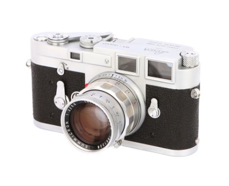 1961, chrome, serial no. 1025647, with Leitz Summicron f/2 50mm lens, 1962, chrome, serial no. 1961226, body, G-VG, shutter w