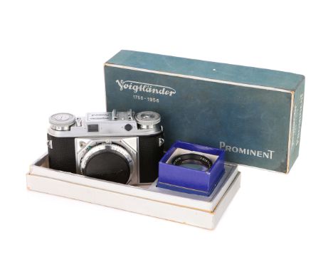 1950-57, chrome, serial no. B43345, with Voigtlander Nokton f/1.5 50mm lens, chrome, serial no. 3748989, body, VG-E, shutter 