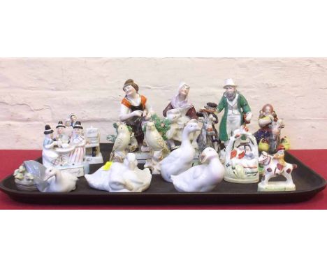 Pair of Denby style figures, Tailor and Wife together with other staffordshire and Nao figures etc. Condition report: see ter