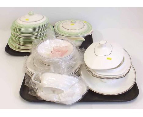 25 pcs Royal Doulton 'Platinum Concord' dinner ware and 24 pcs Crown Ducal ware green/silver dinner ware Condition report: se