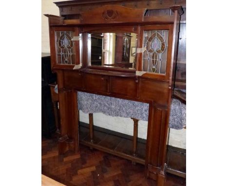 Art Nouveau Mahogany Fire Surround with glass leaded panels Condition report: see terms and conditions