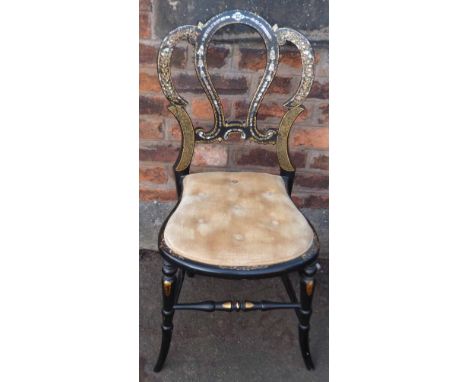 Victorian mother-of-pearl inlaid bedroom chair. Condition report: see terms and conditions