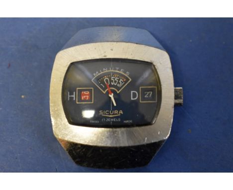 A vintage Sicura jump hour gentleman's manual winding wristwatch, no strap. 