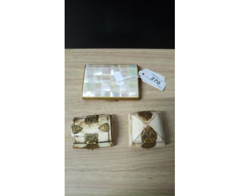 MOTHER OF PEARL CIGARETTE CASE & 2 BONE BOXES