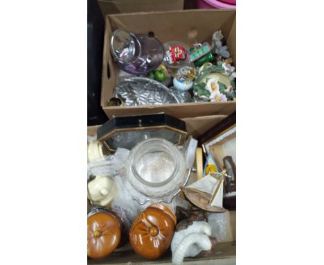 2 BOXES OF ASSORTED WARE & BOX CONTAINING DRILL , SANDER , JIGSAW ( NO BATTERY'S )