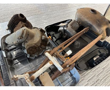 BSA engine, a gearbox, two wheels, fuel tank and girder forksAll lots in this sale are sold as is and bidders must satisfy th