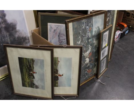 Box of mixed hunting pictures etc