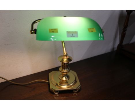 Brass and green glass desk lamp