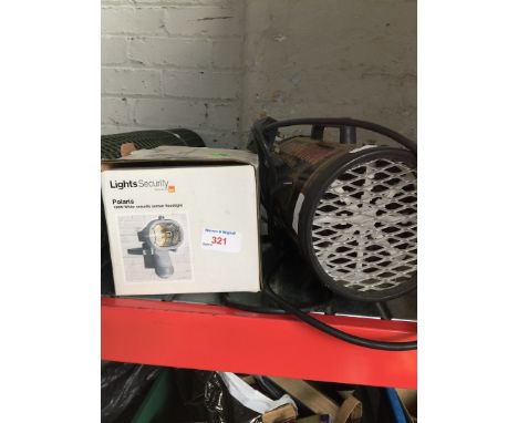 A greenhouse electric heater and outdoor security light with sensor 