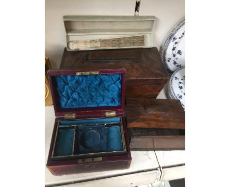 Tea caddy, two boxes and a fan 