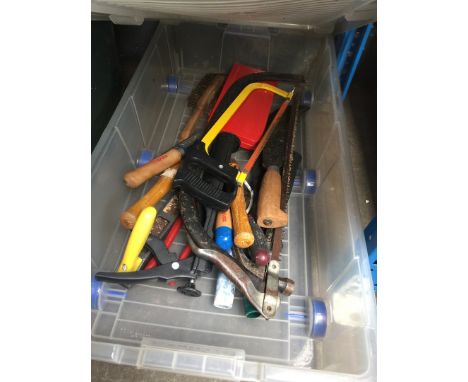 Crate of garden tools 