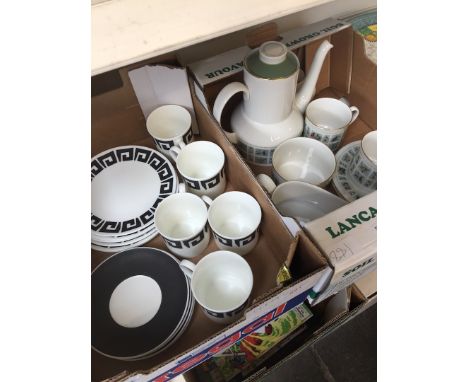 Royal Doulton tapestry and Wedgwood Susie Cooper coffee cups, saucers and side plates 
