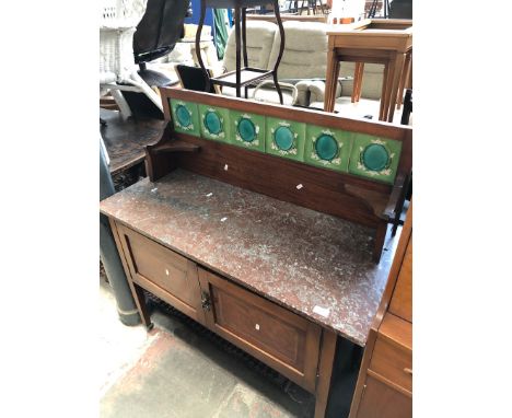 Marble top and tile back mahogany washstand 