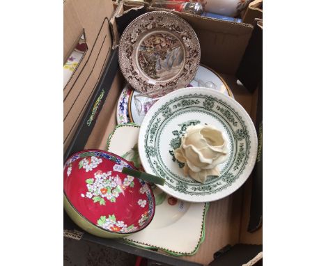 Royal Doulton Bowl, Royal Ivory ceramic flower, cake stand etc. 